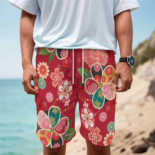 Japanese Kimono Pattern Print Men's Cargo Shorts