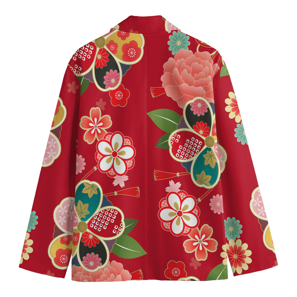 Japanese Kimono Pattern Print Men's Cotton Blazer