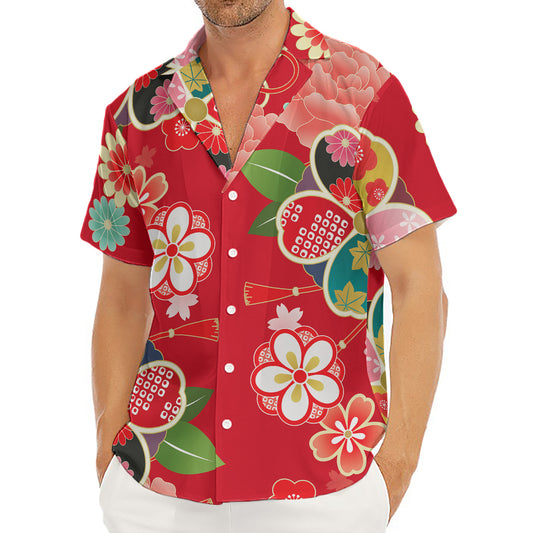Japanese Kimono Pattern Print Men's Deep V-Neck Shirt