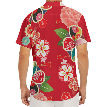 Japanese Kimono Pattern Print Men's Deep V-Neck Shirt