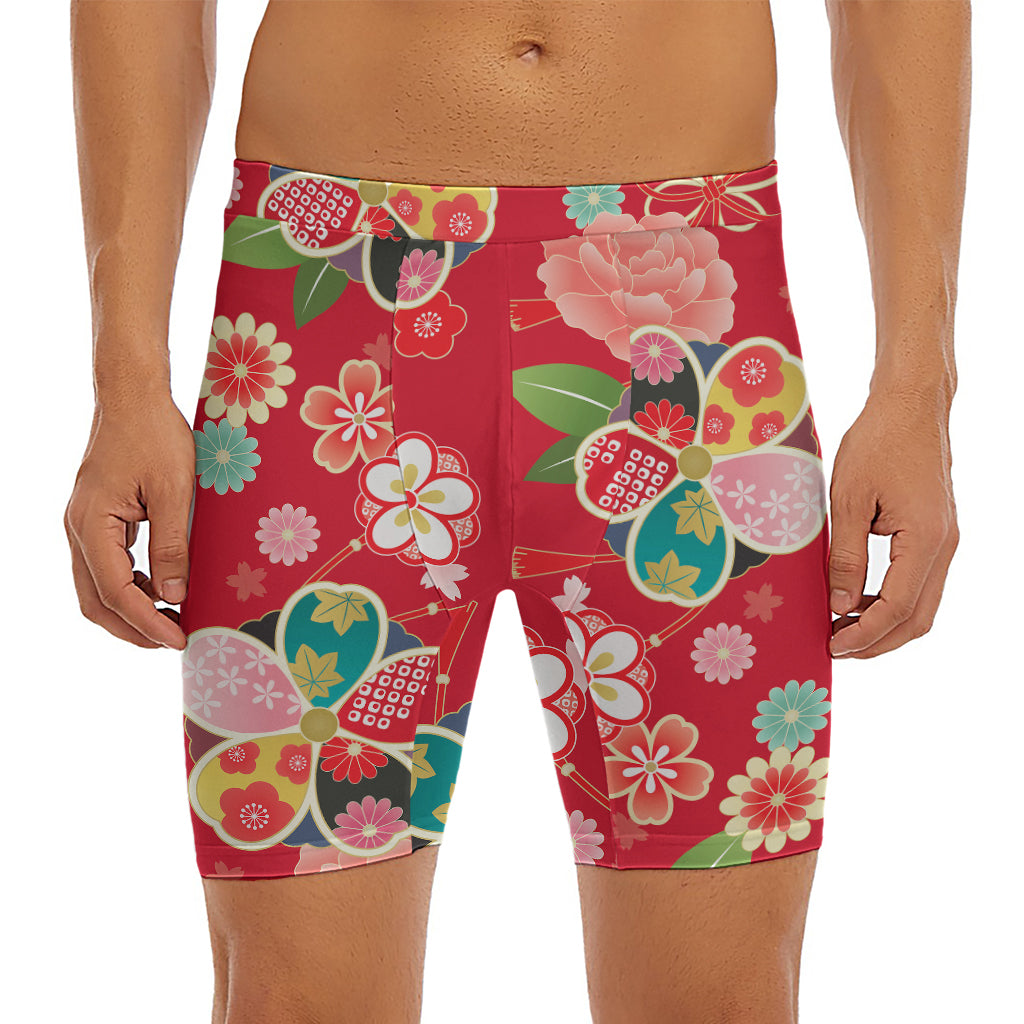 Japanese Kimono Pattern Print Men's Long Boxer Briefs