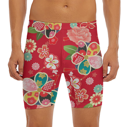 Japanese Kimono Pattern Print Men's Long Boxer Briefs