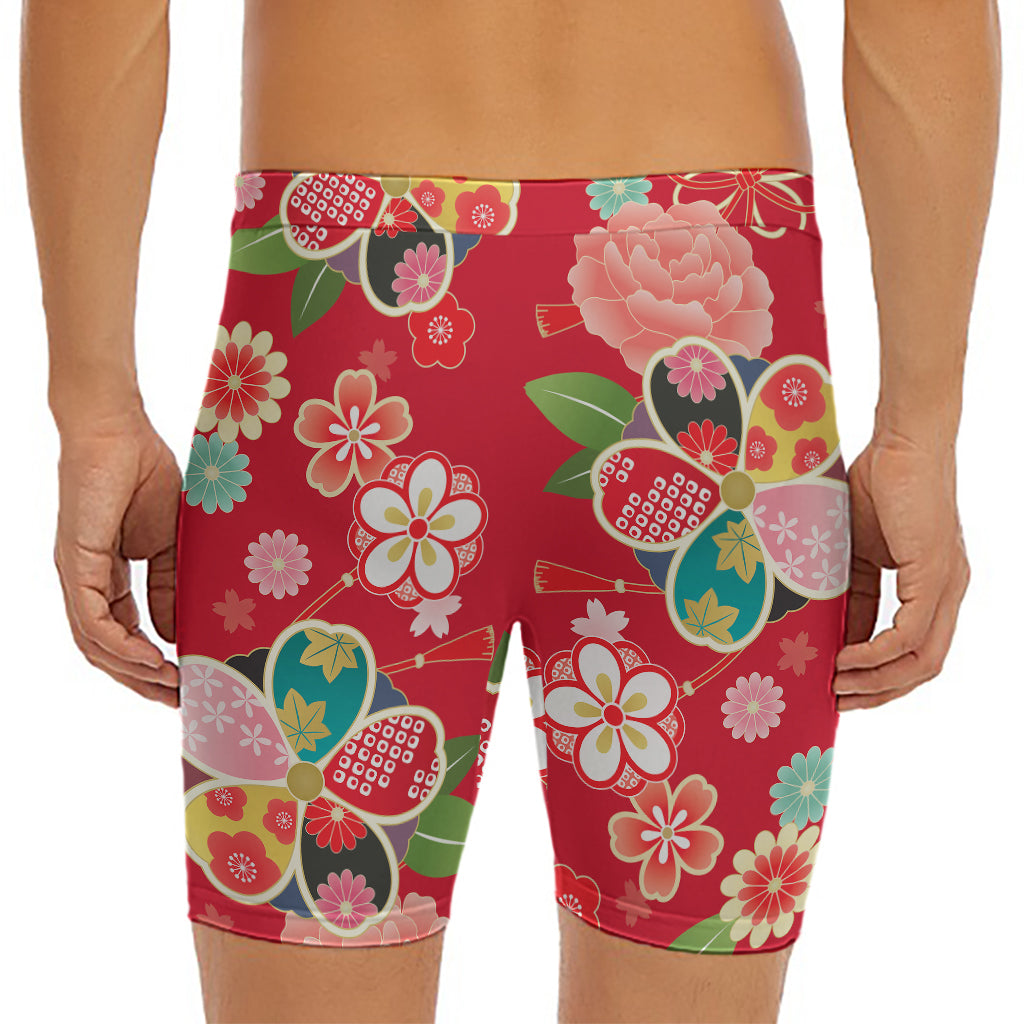 Japanese Kimono Pattern Print Men's Long Boxer Briefs