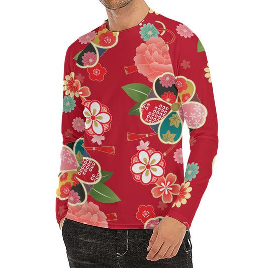 Japanese Kimono Pattern Print Men's Long Sleeve Rash Guard