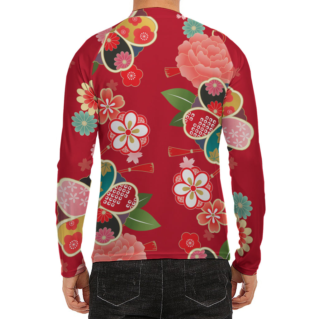 Japanese Kimono Pattern Print Men's Long Sleeve Rash Guard