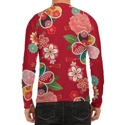 Japanese Kimono Pattern Print Men's Long Sleeve Rash Guard