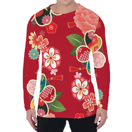 Japanese Kimono Pattern Print Men's Long Sleeve T-Shirt