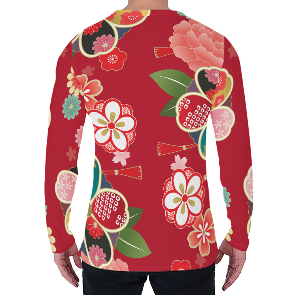Japanese Kimono Pattern Print Men's Long Sleeve T-Shirt