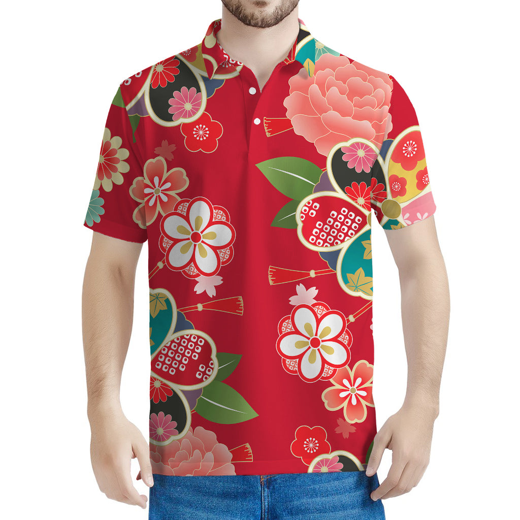 Japanese Kimono Pattern Print Men's Polo Shirt