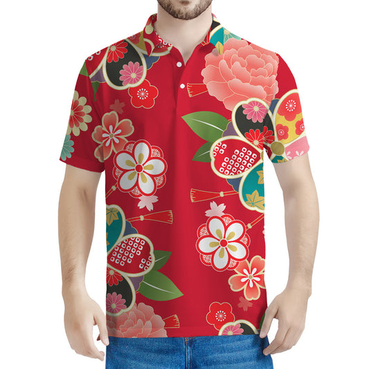 Japanese Kimono Pattern Print Men's Polo Shirt
