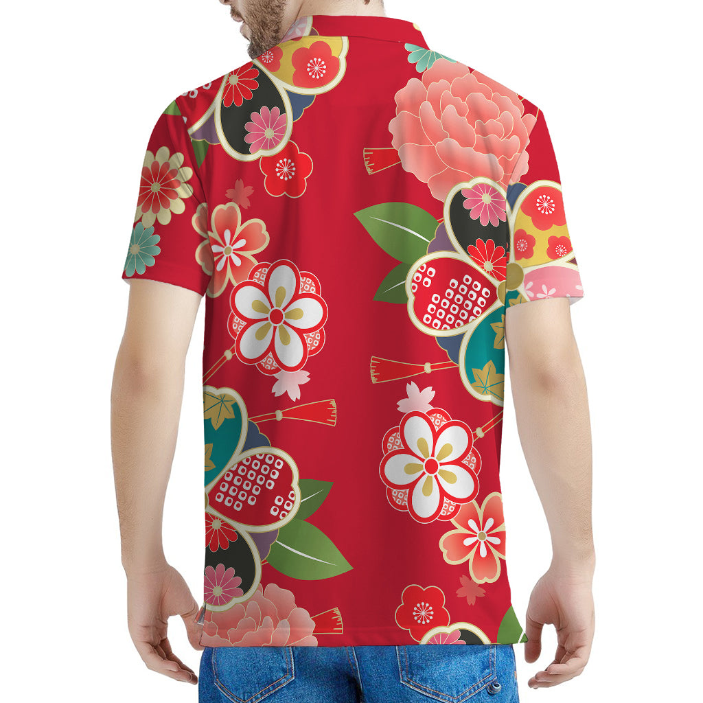 Japanese Kimono Pattern Print Men's Polo Shirt