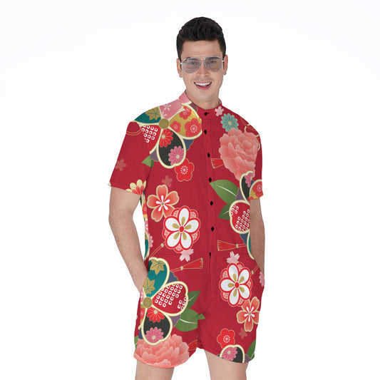 Japanese Kimono Pattern Print Men's Rompers
