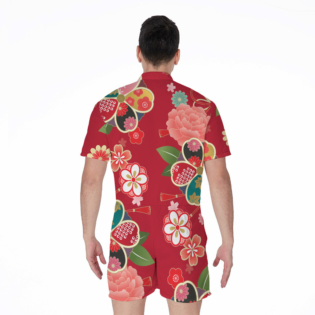 Japanese Kimono Pattern Print Men's Rompers