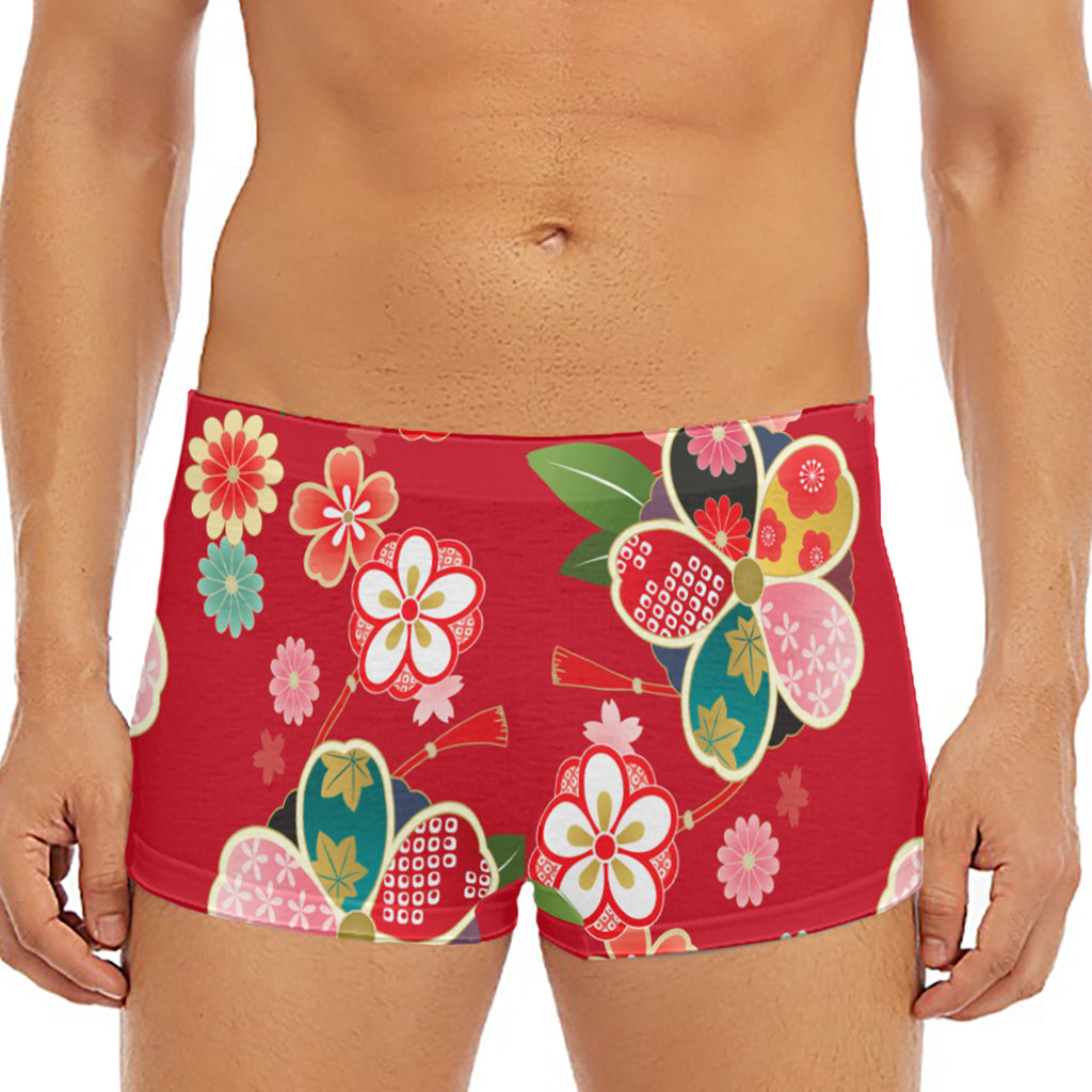 Japanese Kimono Pattern Print Men's Short Boxer Briefs