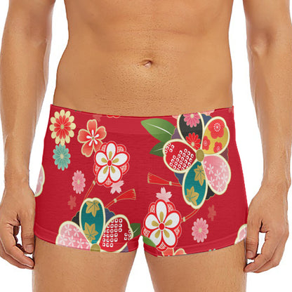 Japanese Kimono Pattern Print Men's Short Boxer Briefs