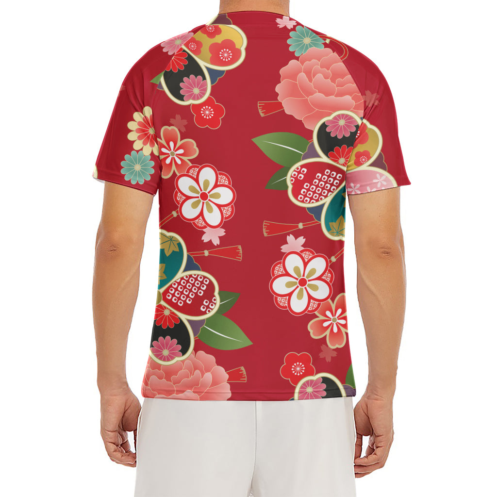 Japanese Kimono Pattern Print Men's Short Sleeve Rash Guard