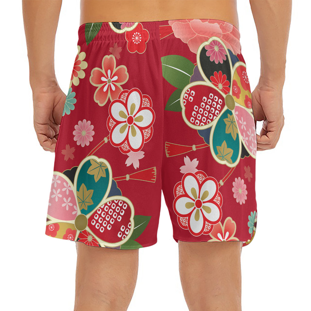 Japanese Kimono Pattern Print Men's Split Running Shorts