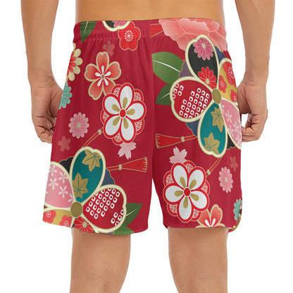 Japanese Kimono Pattern Print Men's Split Running Shorts