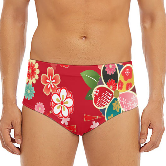 Japanese Kimono Pattern Print Men's Triangle Swim Briefs