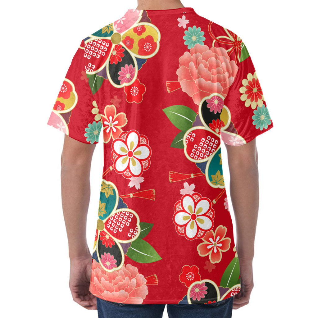 Japanese Kimono Pattern Print Men's Velvet T-Shirt
