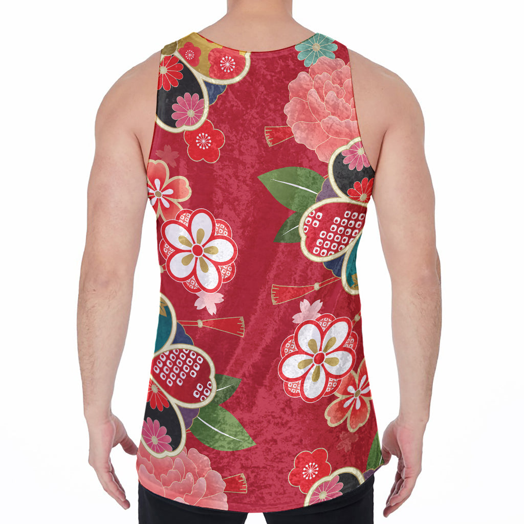 Japanese Kimono Pattern Print Men's Velvet Tank Top