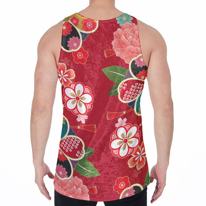 Japanese Kimono Pattern Print Men's Velvet Tank Top