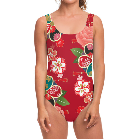 Japanese Kimono Pattern Print One Piece Swimsuit