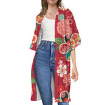 Japanese Kimono Pattern Print Open Front Beach Cover Up