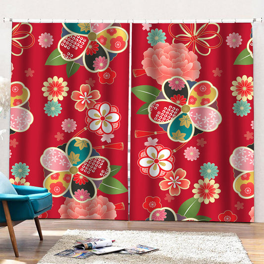 Japanese Kimono Pattern Print Pencil Pleat Curtains