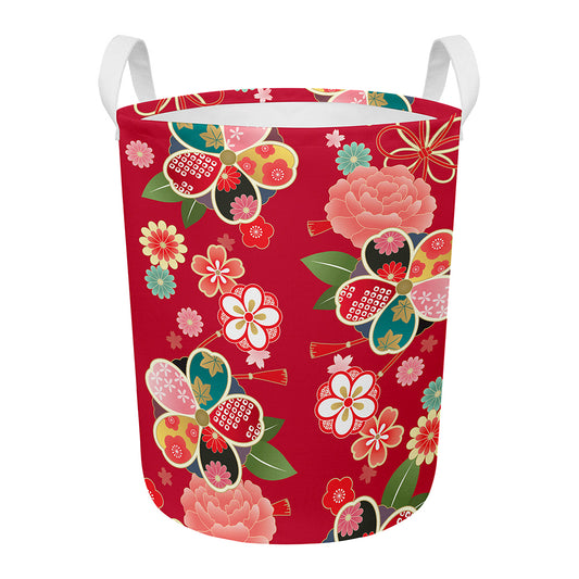 Japanese Kimono Pattern Print Round Laundry Basket