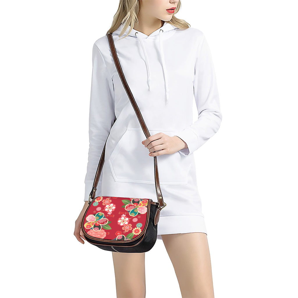 Japanese Kimono Pattern Print Saddle Bag