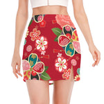Japanese Kimono Pattern Print Side Slit Mini Skirt