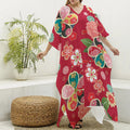 Japanese Kimono Pattern Print Silk V-Neck Kaftan Dress