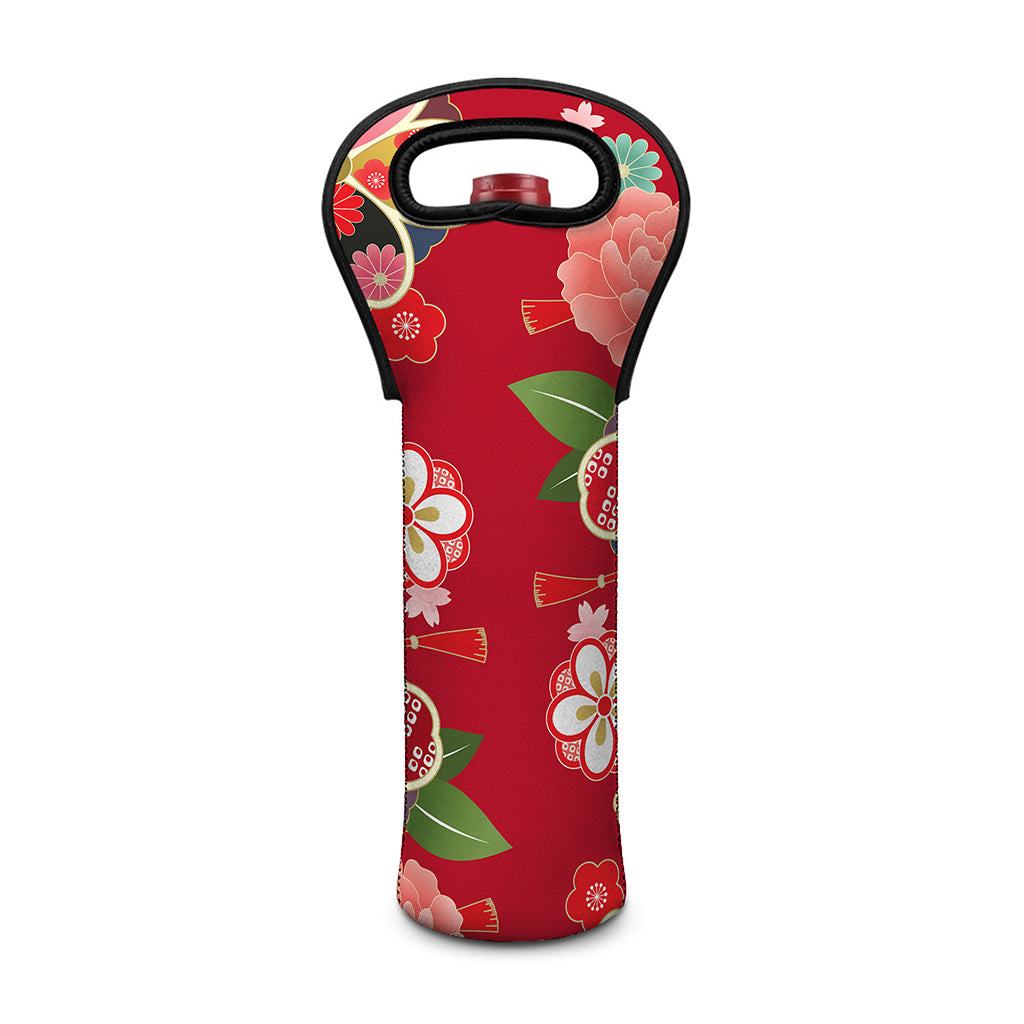 Japanese Kimono Pattern Print Single Neoprene Wine Tote