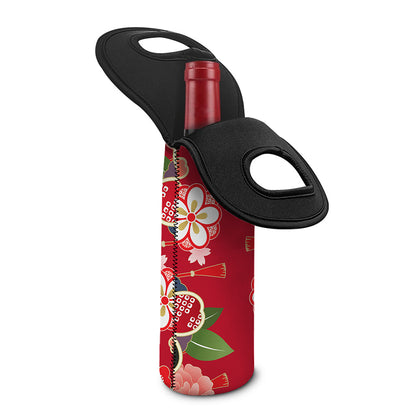 Japanese Kimono Pattern Print Single Neoprene Wine Tote