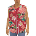 Japanese Kimono Pattern Print Sleeveless Baseball Jersey