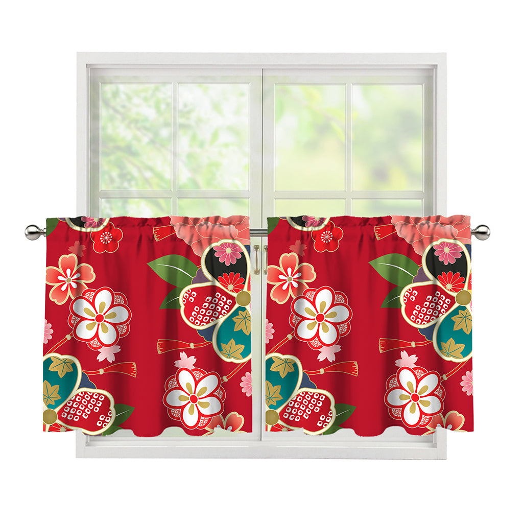 Japanese Kimono Pattern Print Tier Curtains
