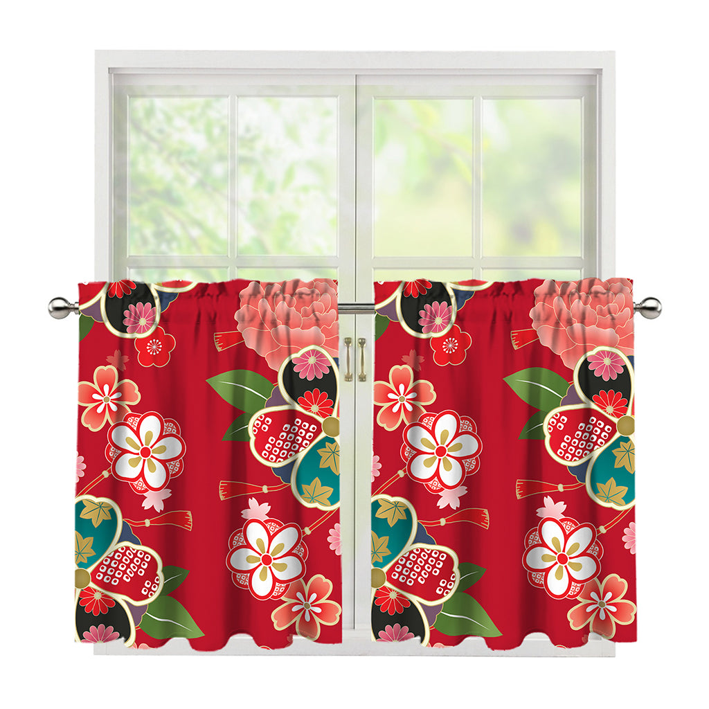 Japanese Kimono Pattern Print Tier Curtains