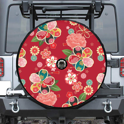 Japanese Kimono Pattern Print Tire Cover With Camera Hole