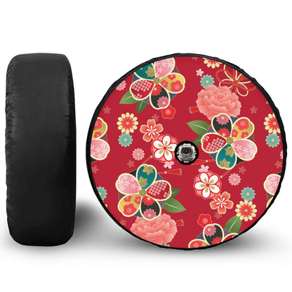 Japanese Kimono Pattern Print Tire Cover With Camera Hole