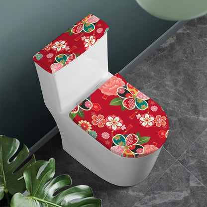 Japanese Kimono Pattern Print Toilet Lid And Tank Cover Set