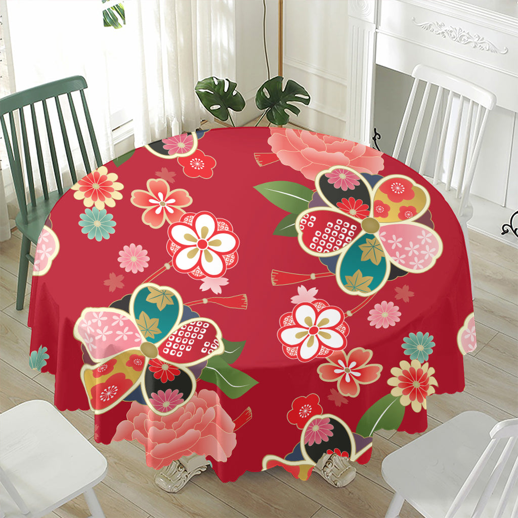 Japanese Kimono Pattern Print Waterproof Round Tablecloth