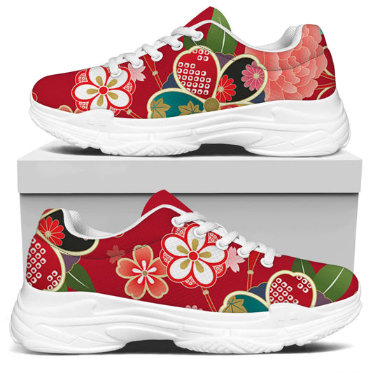 Japanese Kimono Pattern Print White Chunky Shoes