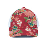 Japanese Kimono Pattern Print White Mesh Trucker Cap