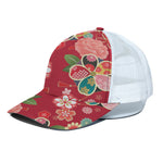Japanese Kimono Pattern Print White Mesh Trucker Cap