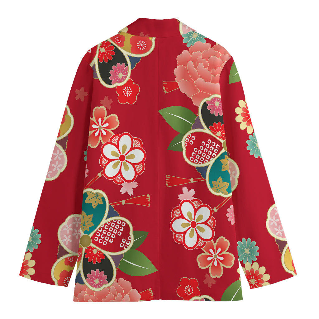 Japanese Kimono Pattern Print Women's Blazer