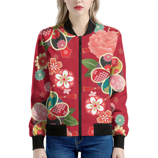 Japanese Kimono Pattern Print Women's Bomber Jacket