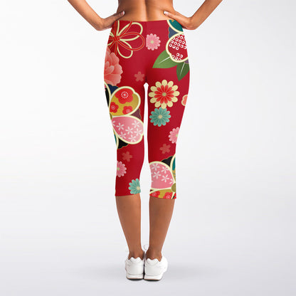 Japanese Kimono Pattern Print Women's Capri Leggings