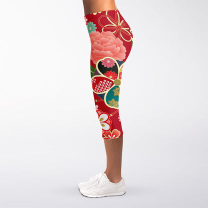Japanese Kimono Pattern Print Women's Capri Leggings