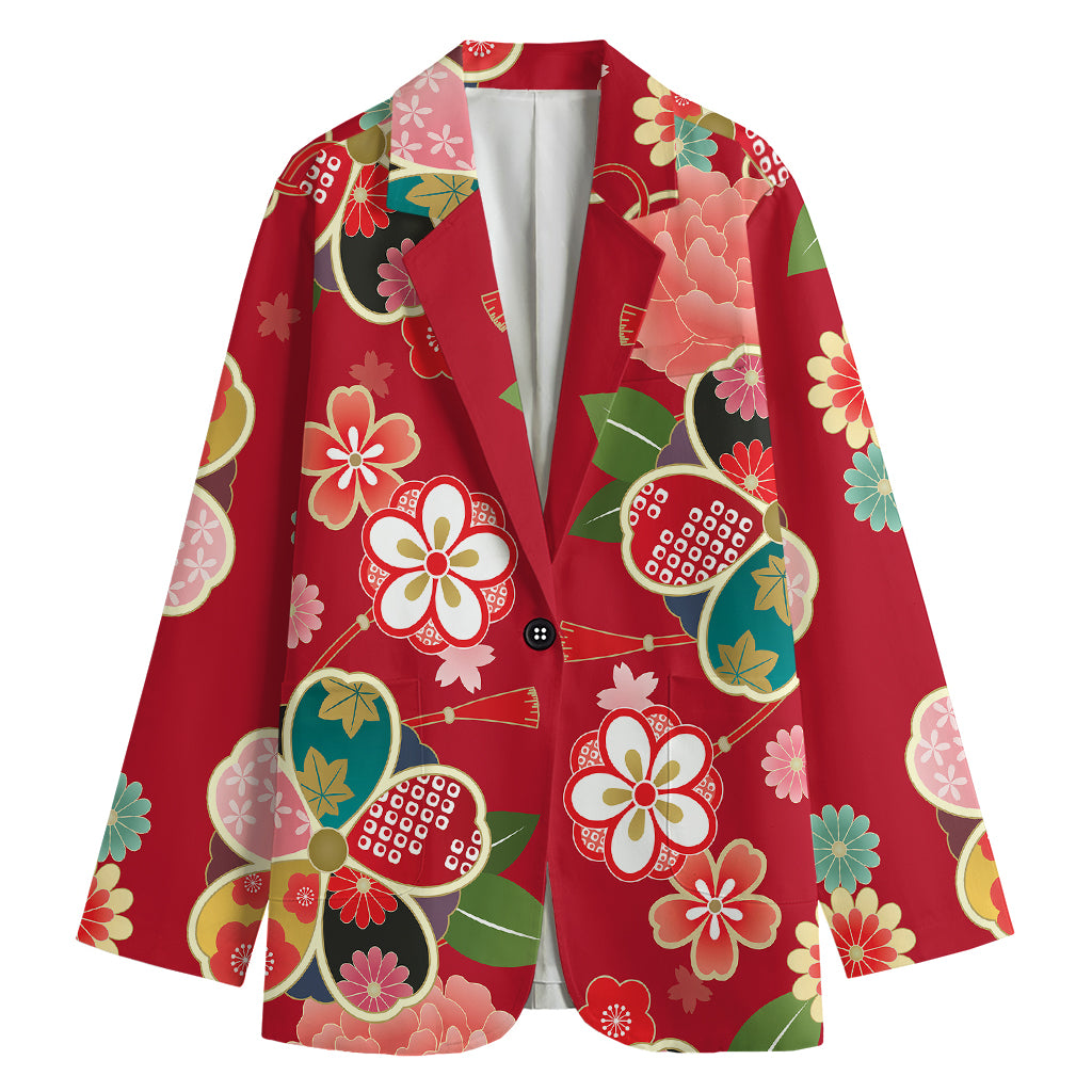 Japanese Kimono Pattern Print Women's Cotton Blazer